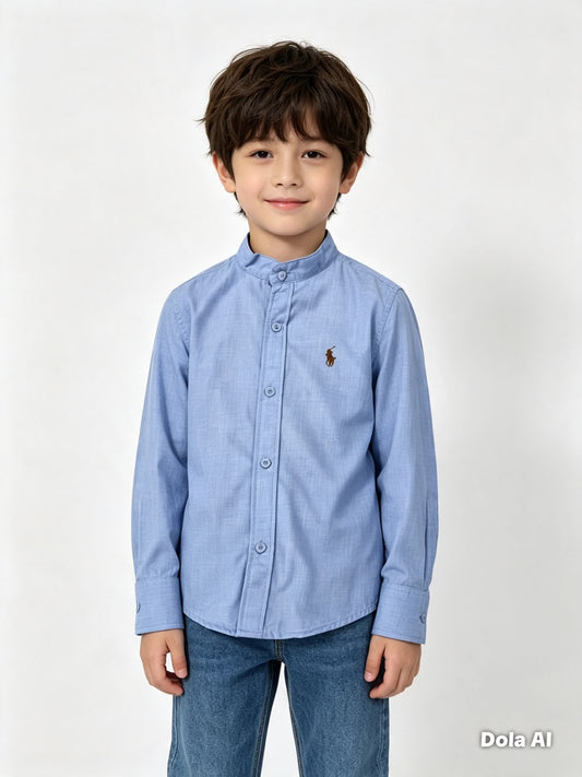 Camisa niño manga larga con cuello mao