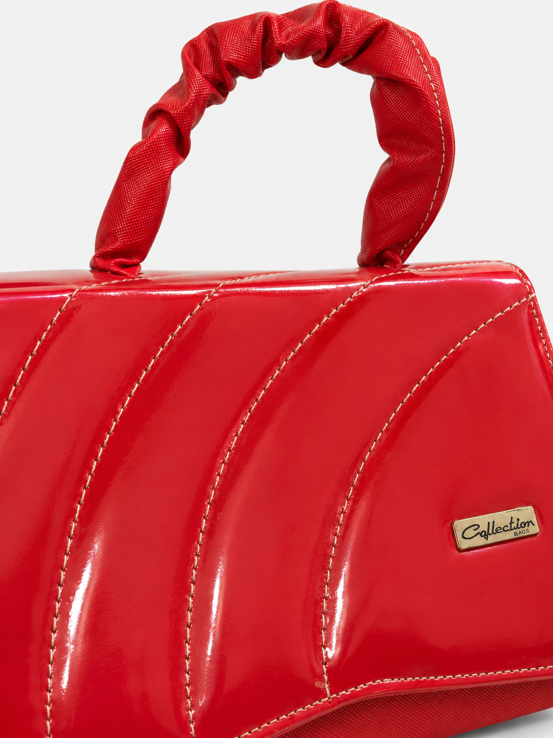Bolsa Dama Roja Charol con Costuras Blancas