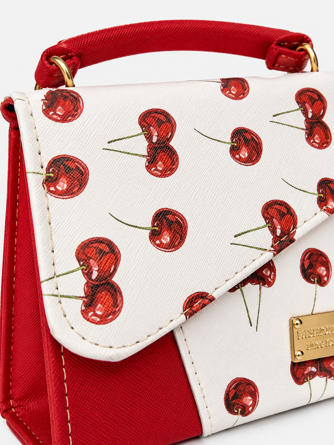 Bolsa Dama Blanca con Rojo Estampado de Cerezas