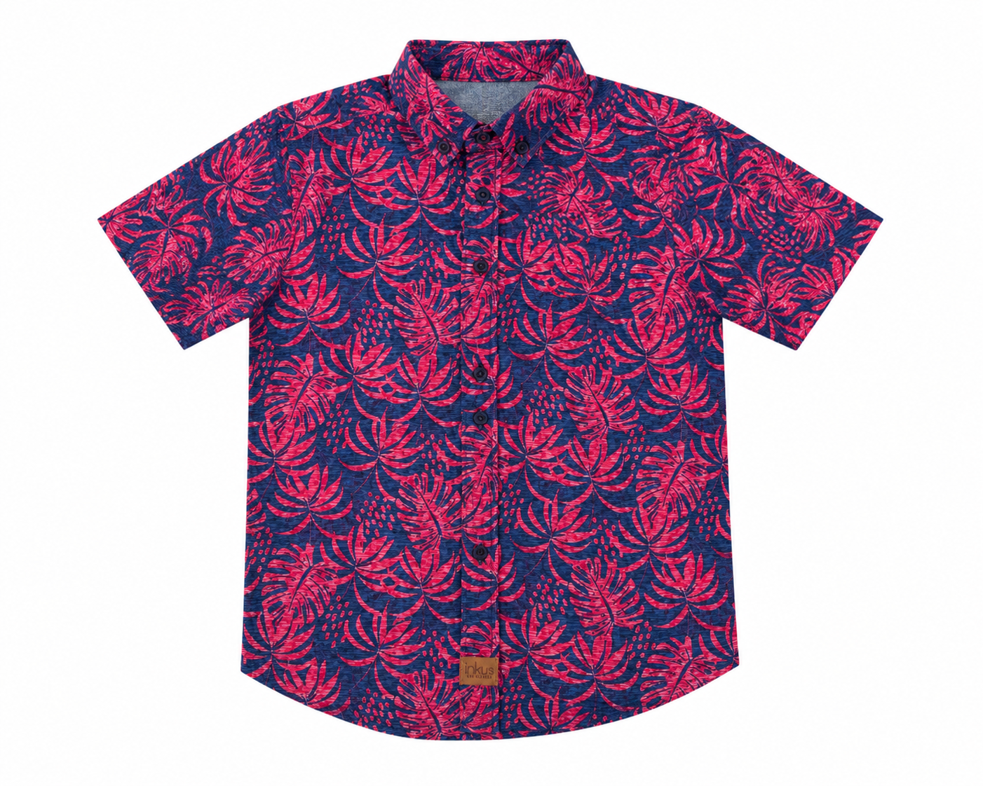Camisa niño estampado tropical manga corta casual de botones