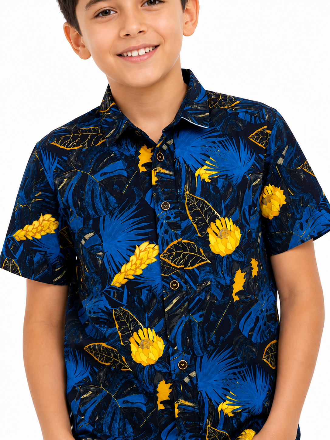 Camisa niño estampado tropical manga corta casual