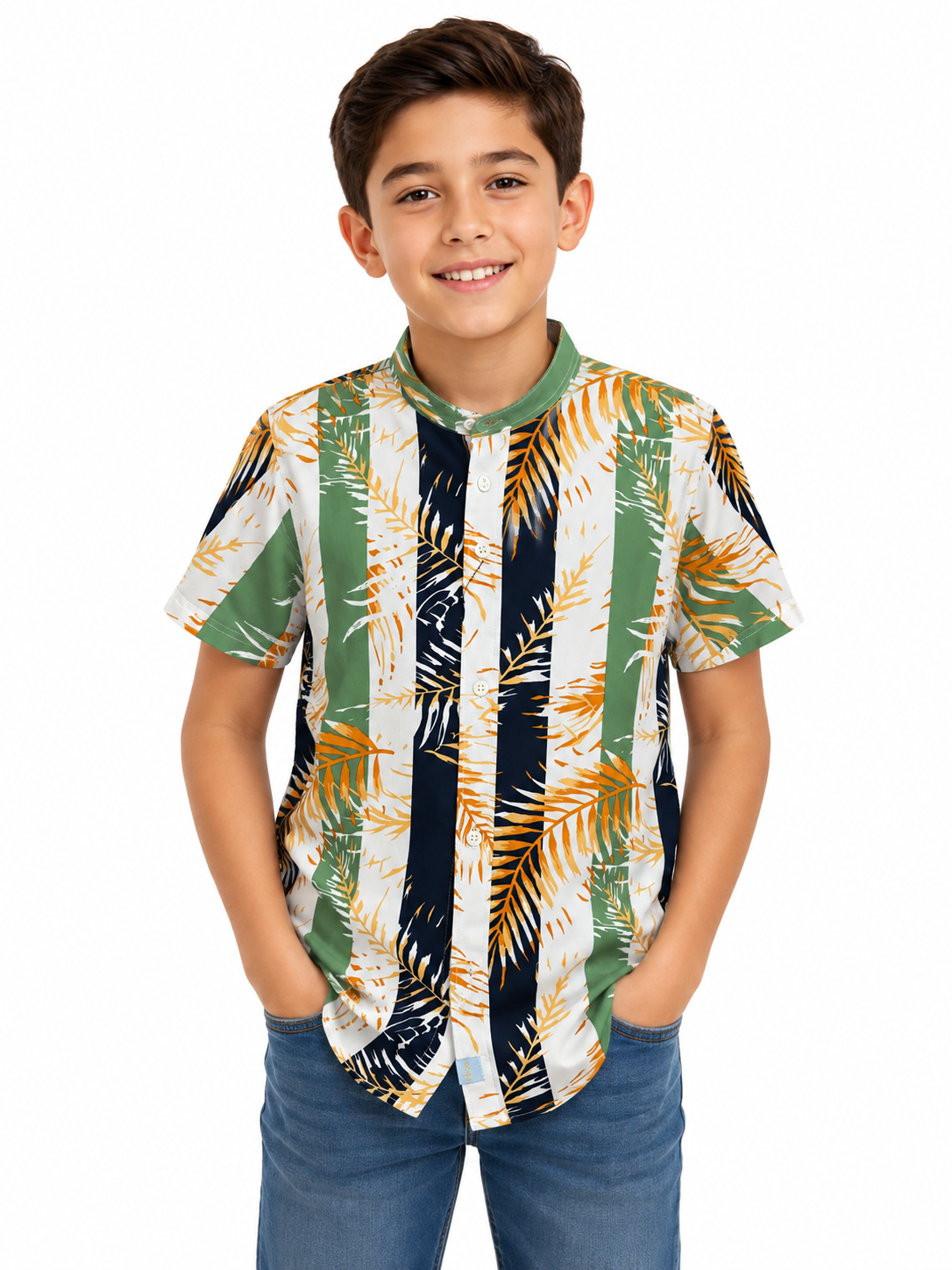 Camisa niño estampado tropical manga corta