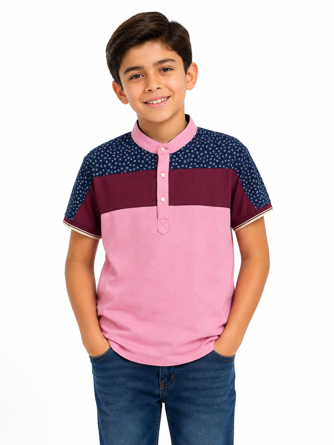 Camisa niño cuello redondo manga corta bicolor