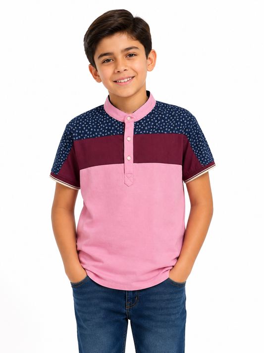 Camisa niño cuello redondo manga corta bicolor