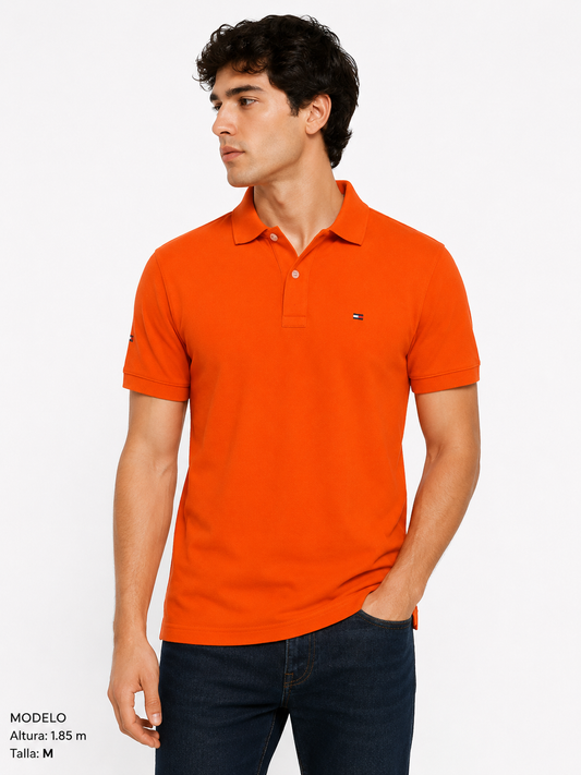 Playera Caballero tipo polo color naranja MEDIANA