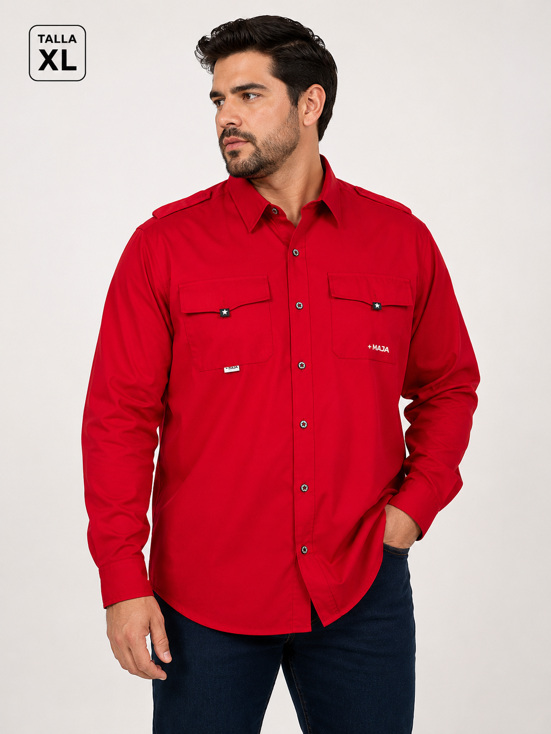 Camisa Caballero Roja Manga Larga MAJ@