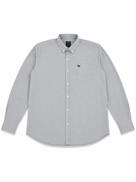 Camisa Caballero Cuadro Fino Gris Manga Larga