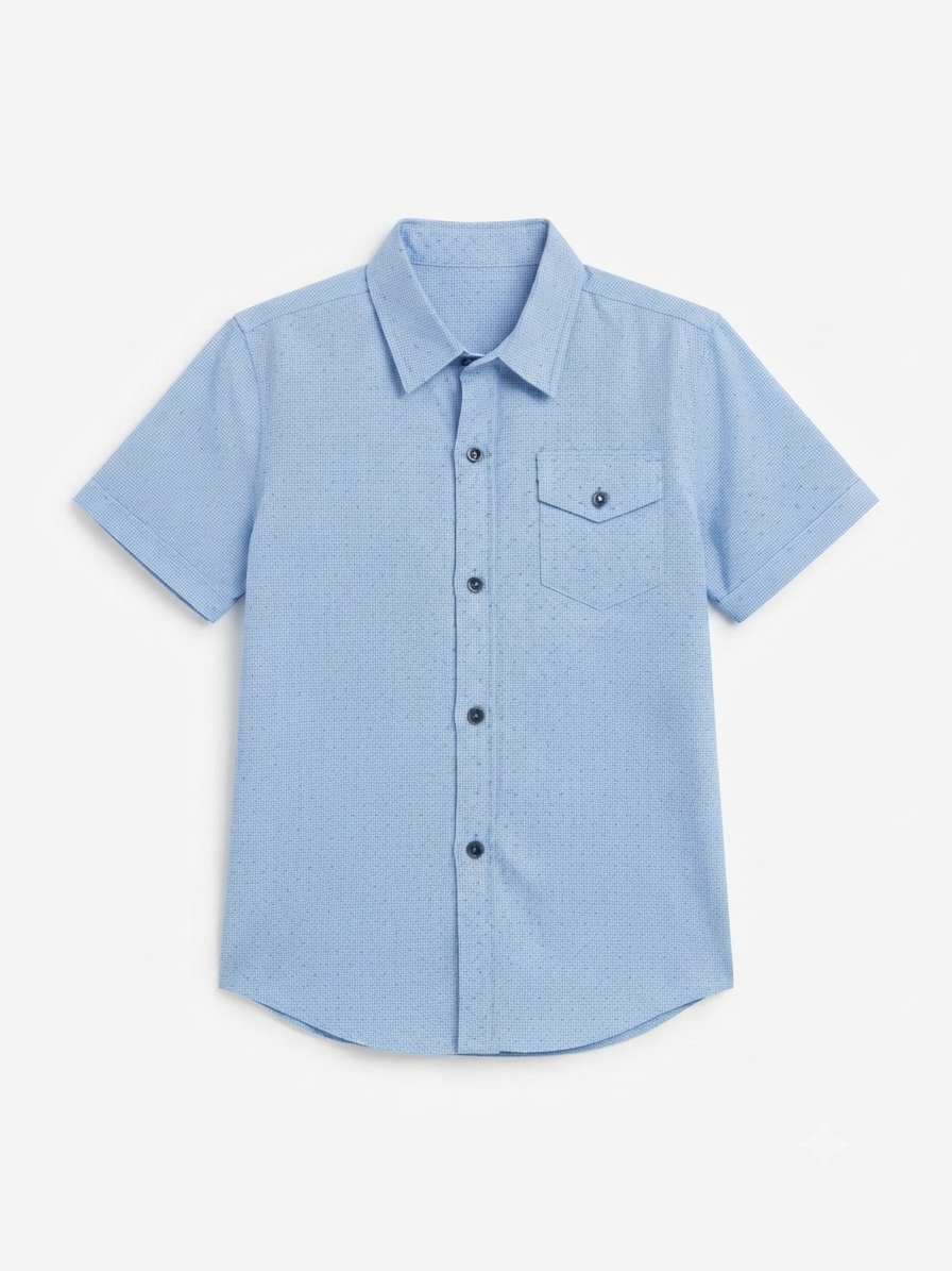 Camisa niño azul cielo manga corta puntitos