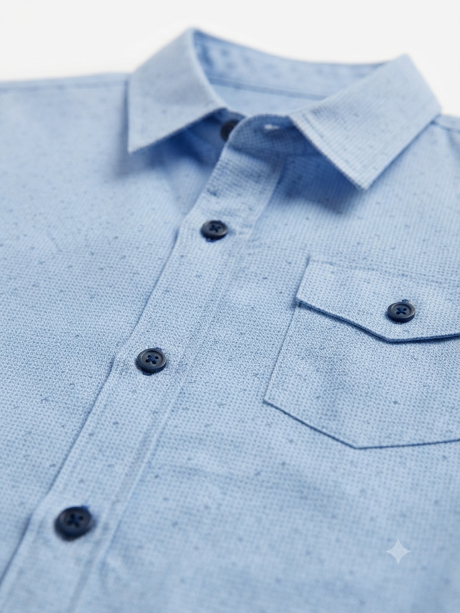 Camisa niño azul cielo manga corta puntitos