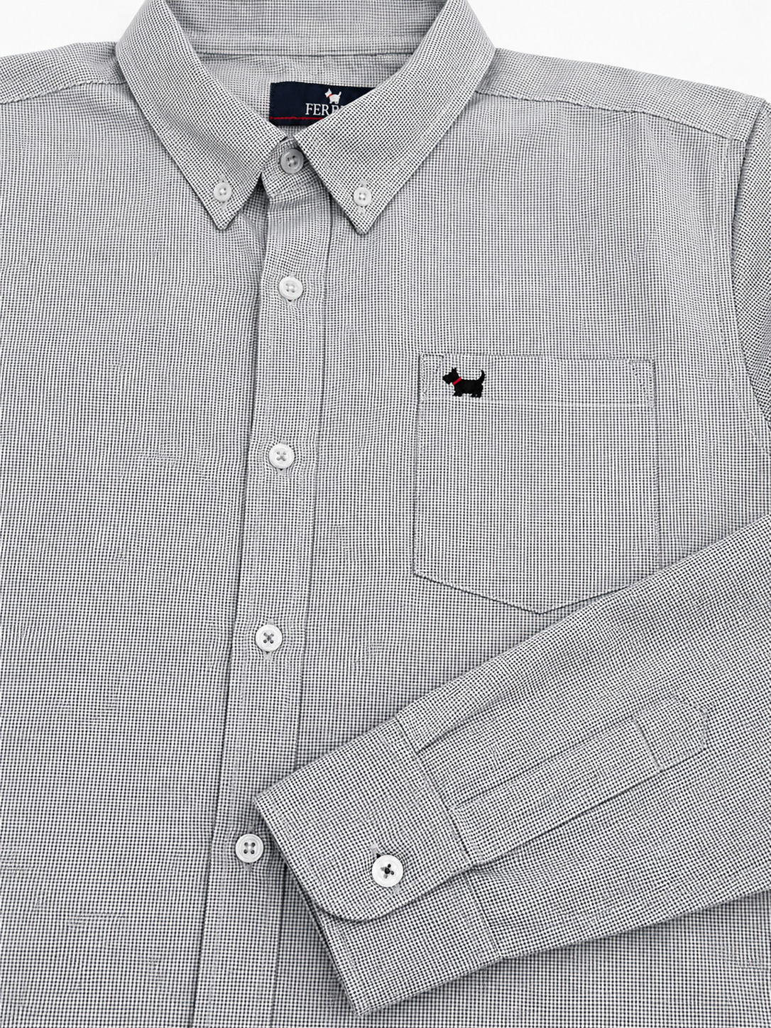 Camisa Caballero Cuadro Fino Gris Manga Larga