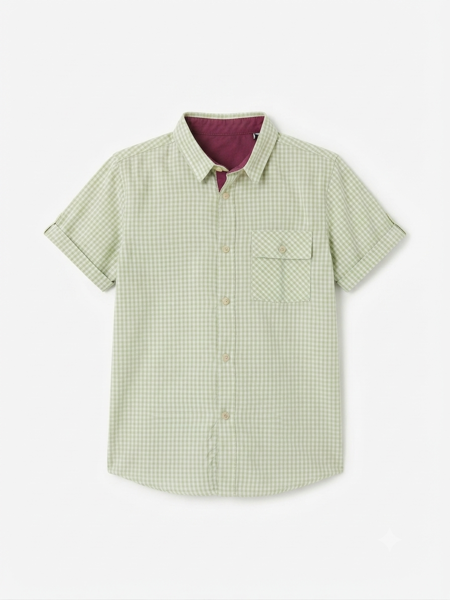 Camisa niño cuadros verde claro manga corta