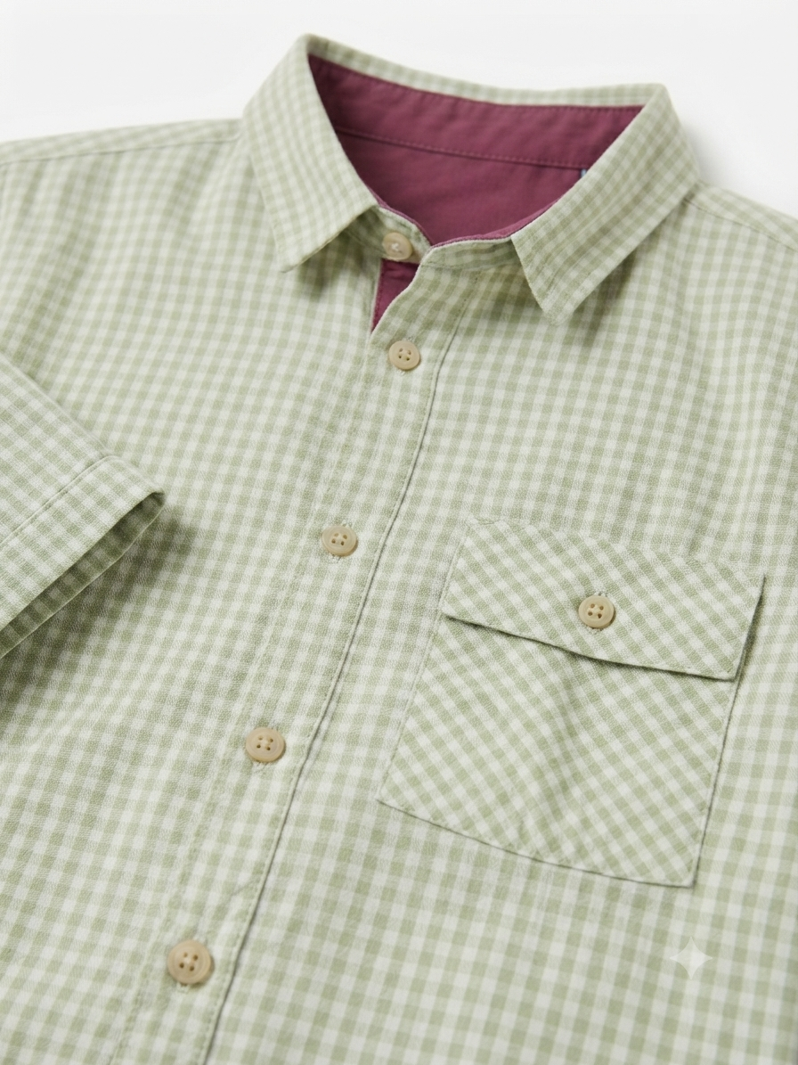 Camisa niño cuadros verde claro manga corta