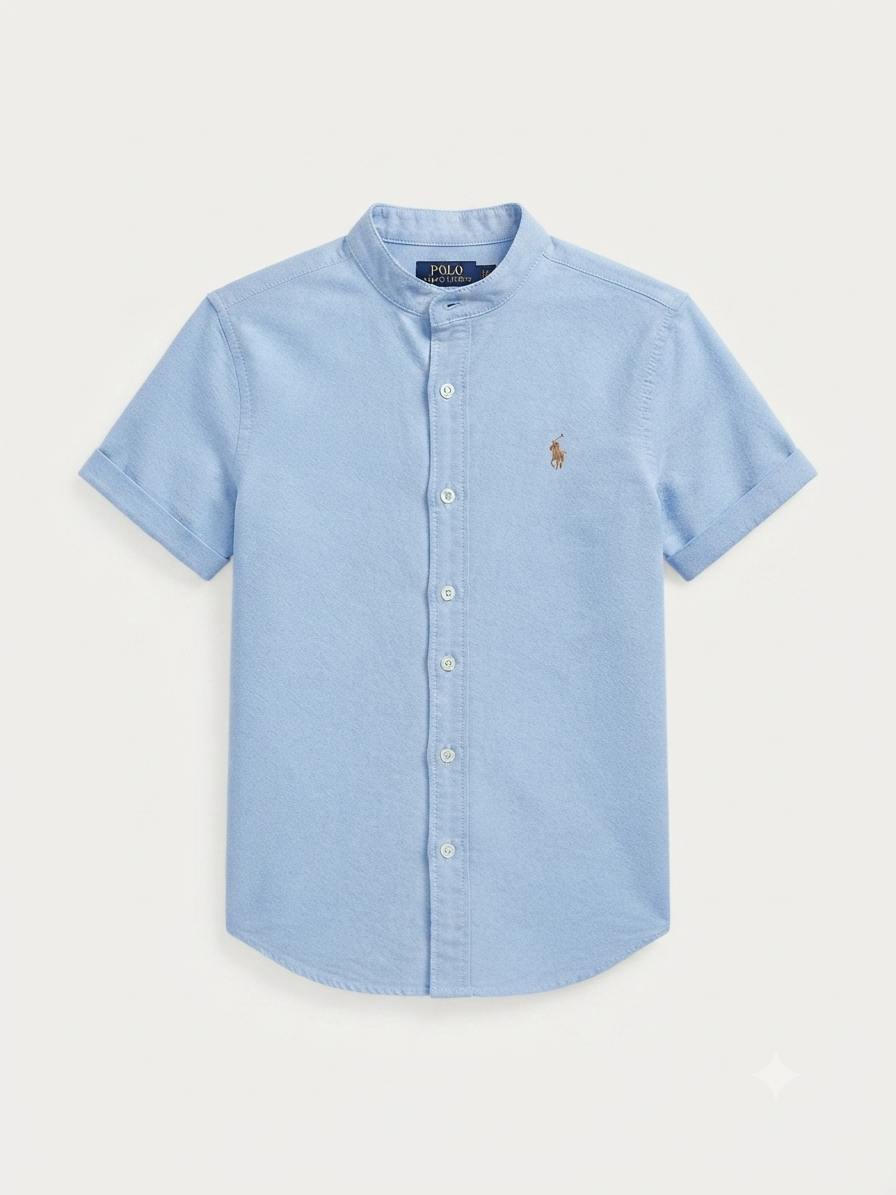 Camisa niño de manga corta cuello redondo azul cielo