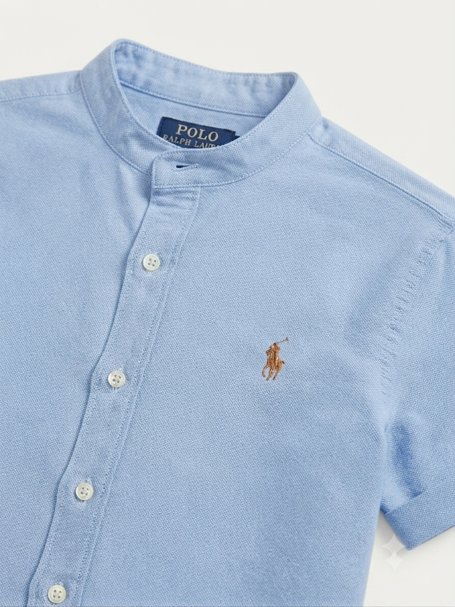 Camisa niño de manga corta cuello redondo azul cielo