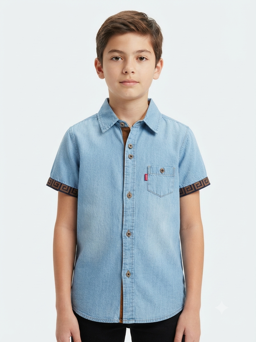 Camisa niño de mezclilla clara manga corta