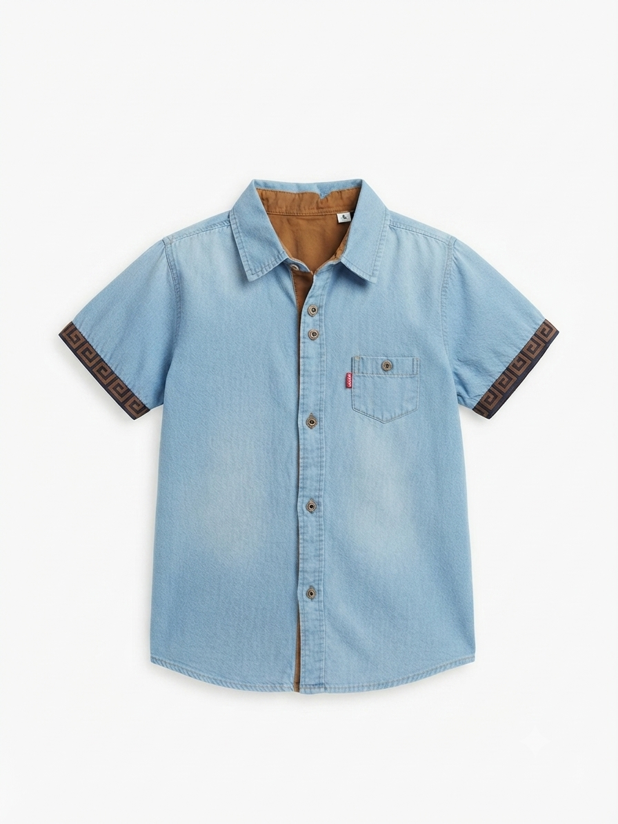 Camisa niño de mezclilla clara manga corta
