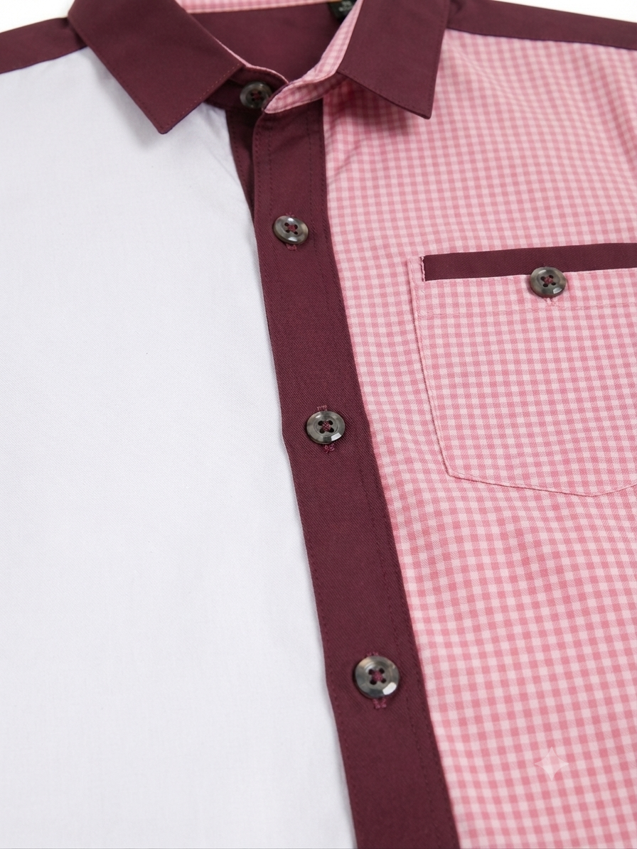 Camisa niño manga corta bicolor blanco y rosa