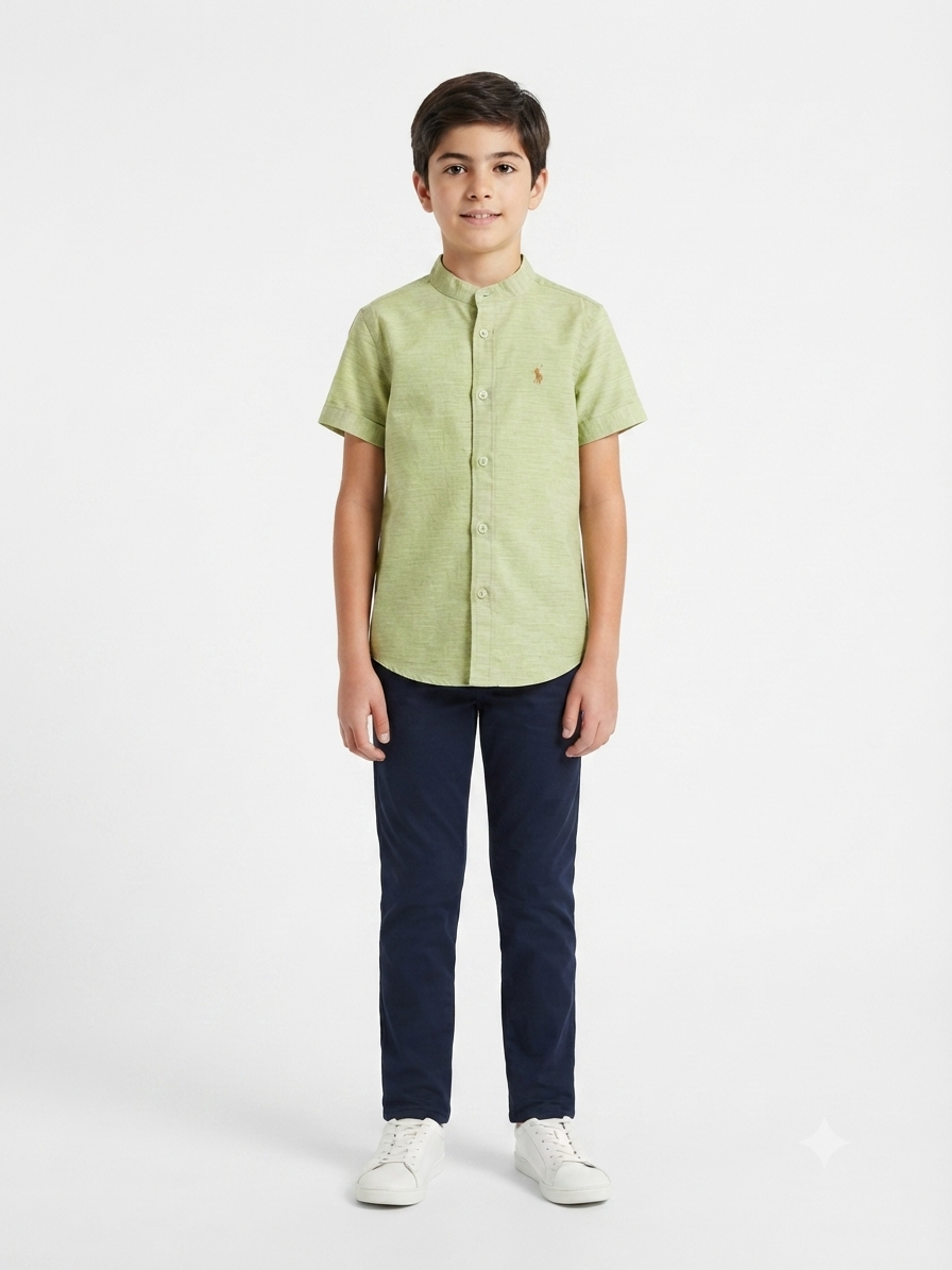 Camisa niño manga corta cuello redondo verde olivo