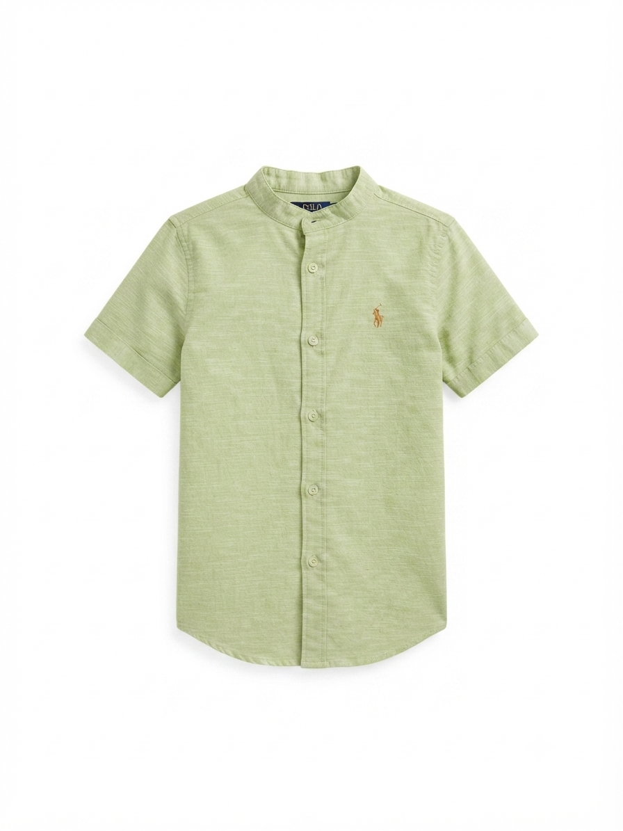 Camisa niño manga corta cuello redondo verde olivo