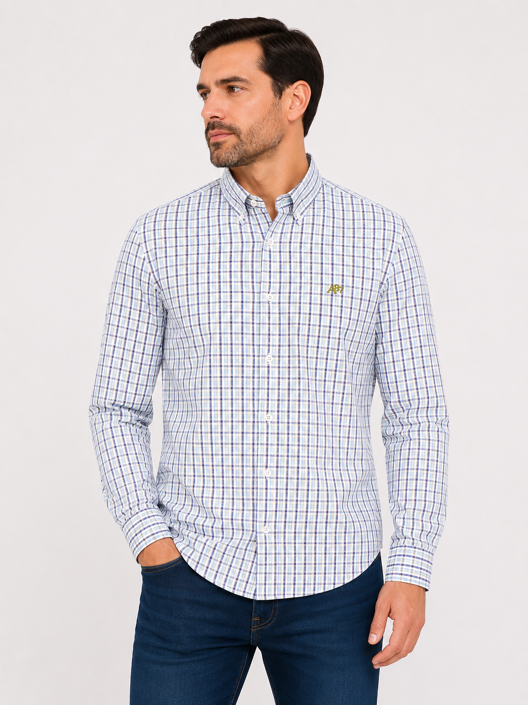 Camisa caballero 3XL AER@POSTALE  cuadros azul con verde