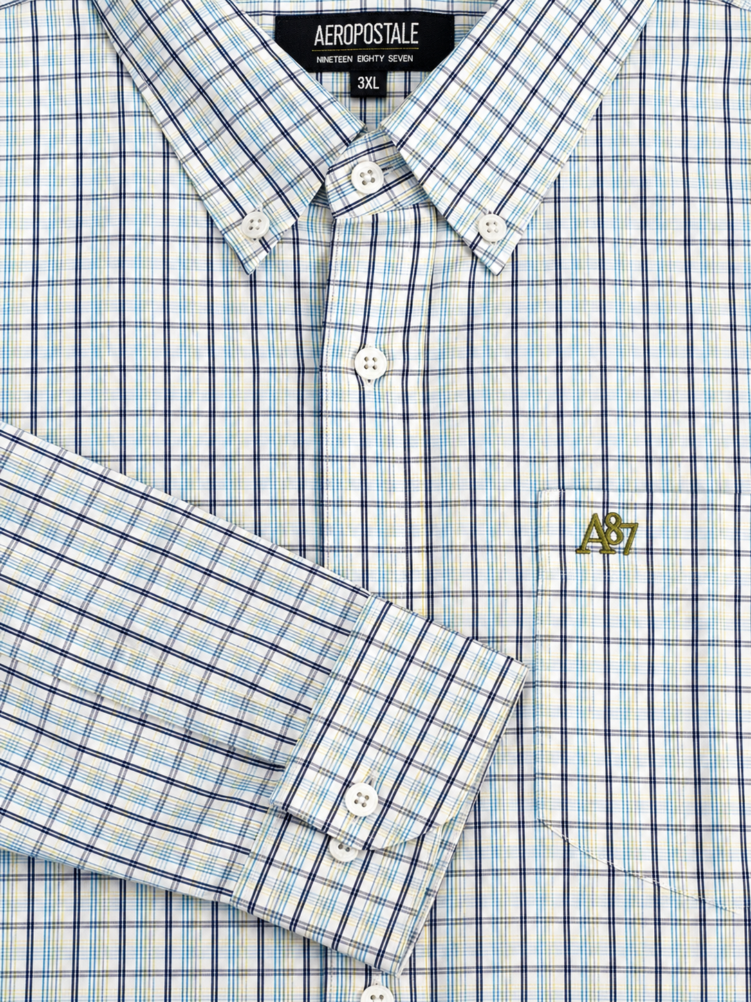 Camisa caballero 3XL AER@POSTALE  cuadros azul con verde