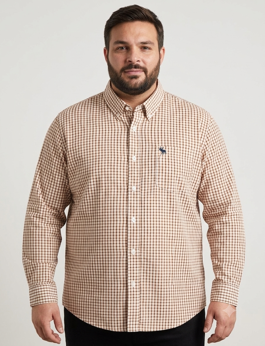 Camisa caballero 3XL ABERCR@MBI Y FITCH cuadros café con blanco