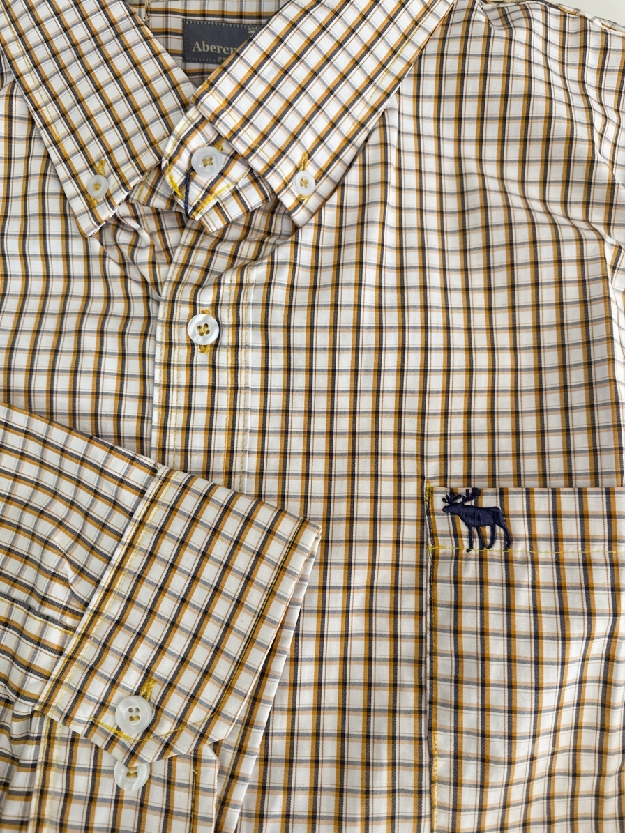 Camisa caballero 3XL ABERCR@MBI Y FITCH cuadros café con blanco