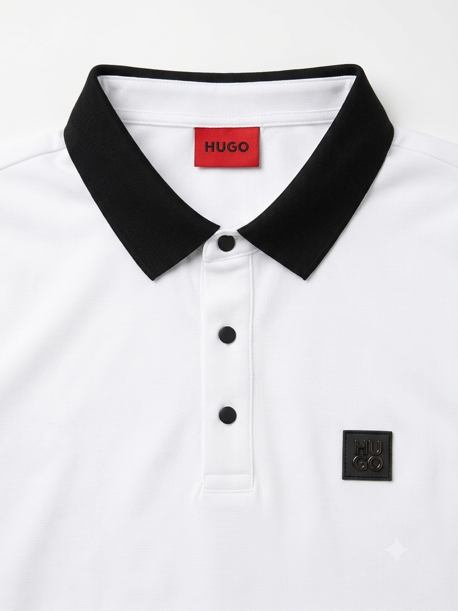 Playera caballero Extra Grande 2XL polo HUG@ blanca con detalles negr@