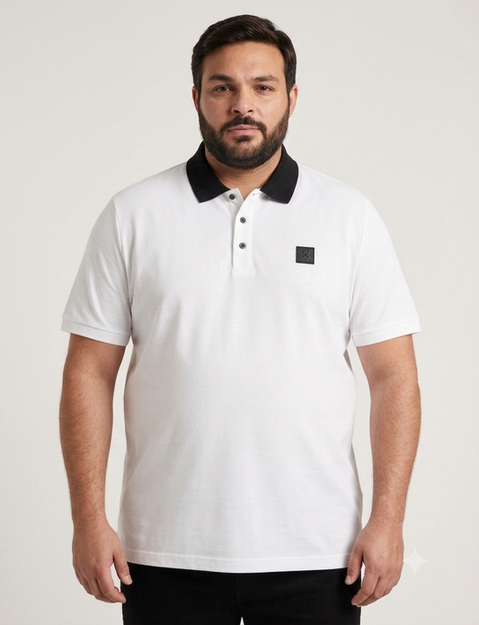 Playera caballero Extra Grande 2XL polo HUG@ blanca con detalles negr@