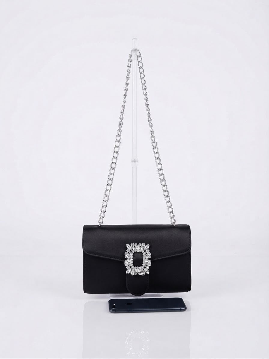 Bolsa dama elegante con cadena y detalle de pedrería ✨
