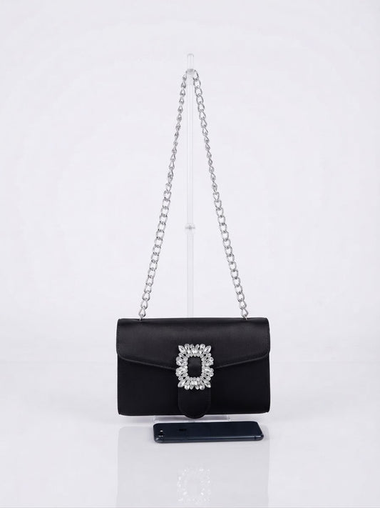 Bolsa dama elegante con cadena y detalle de pedrería ✨