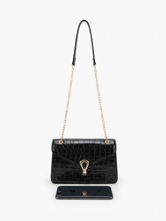 Bolsa dama con textura tipo cocodrilo y cadena ✨