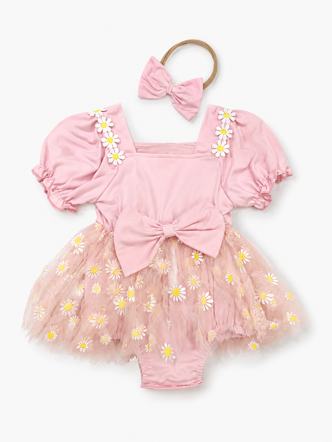 Vestido Mameluco para Bebé con Diadema Floral Rosa NIÑA MESES