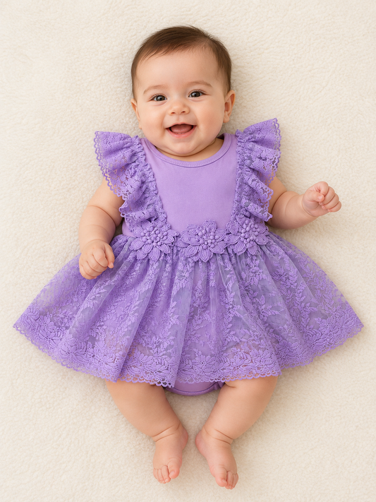 Vestido Mameluco de Encaje para Bebé Color Lila NIÑA MESES