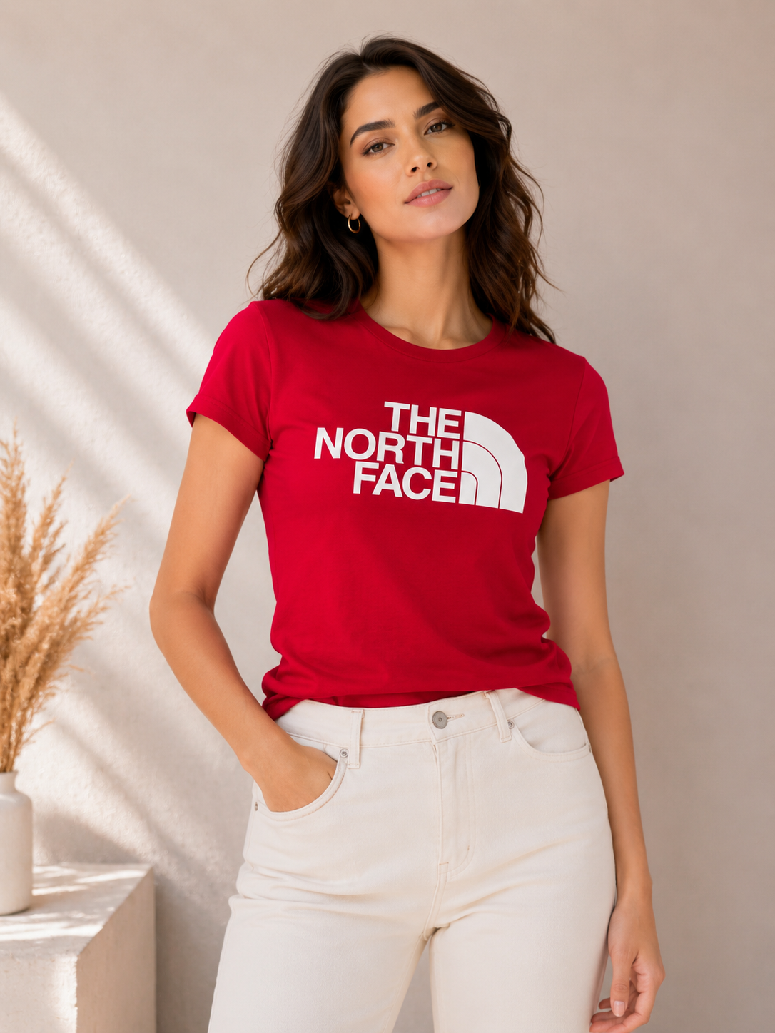 Blusa dama chica roja con letras blancas THE N@RTH F@CE