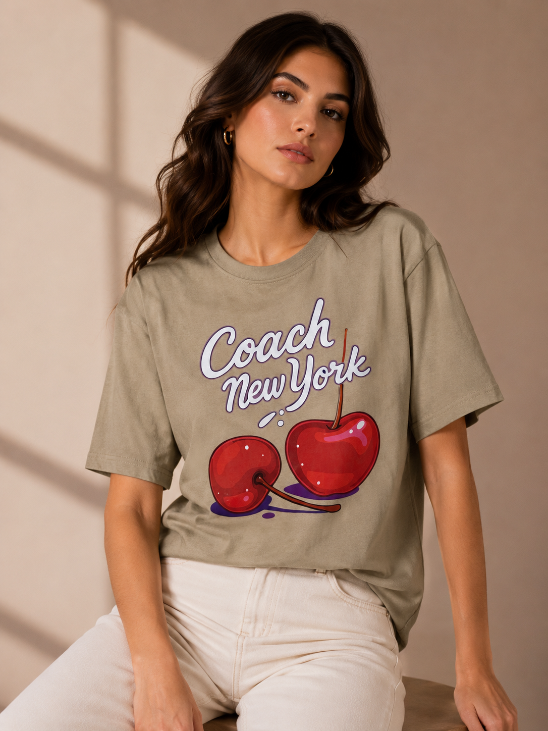 Blusa dama café claro de cereza T-SHIRT@