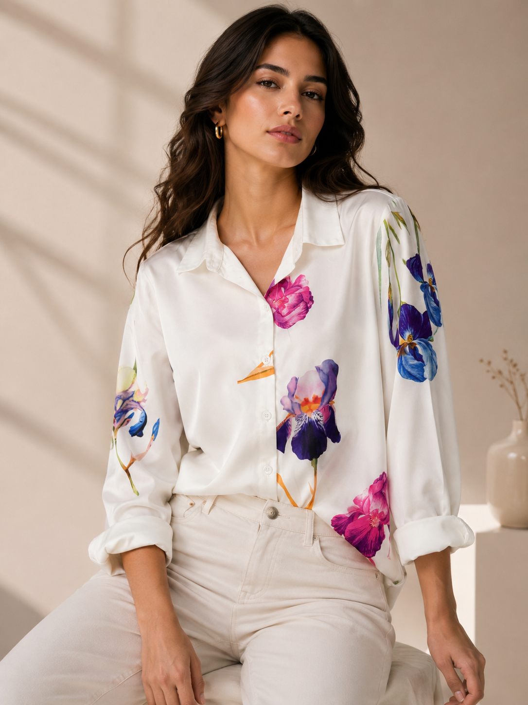 Camisa dama chica blanca floral