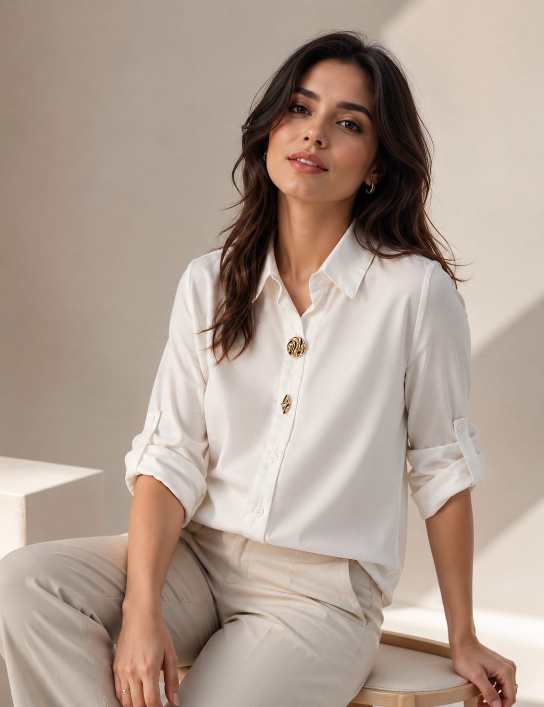 Blusa dama chica blanca con accesorios dorados KRISC@R