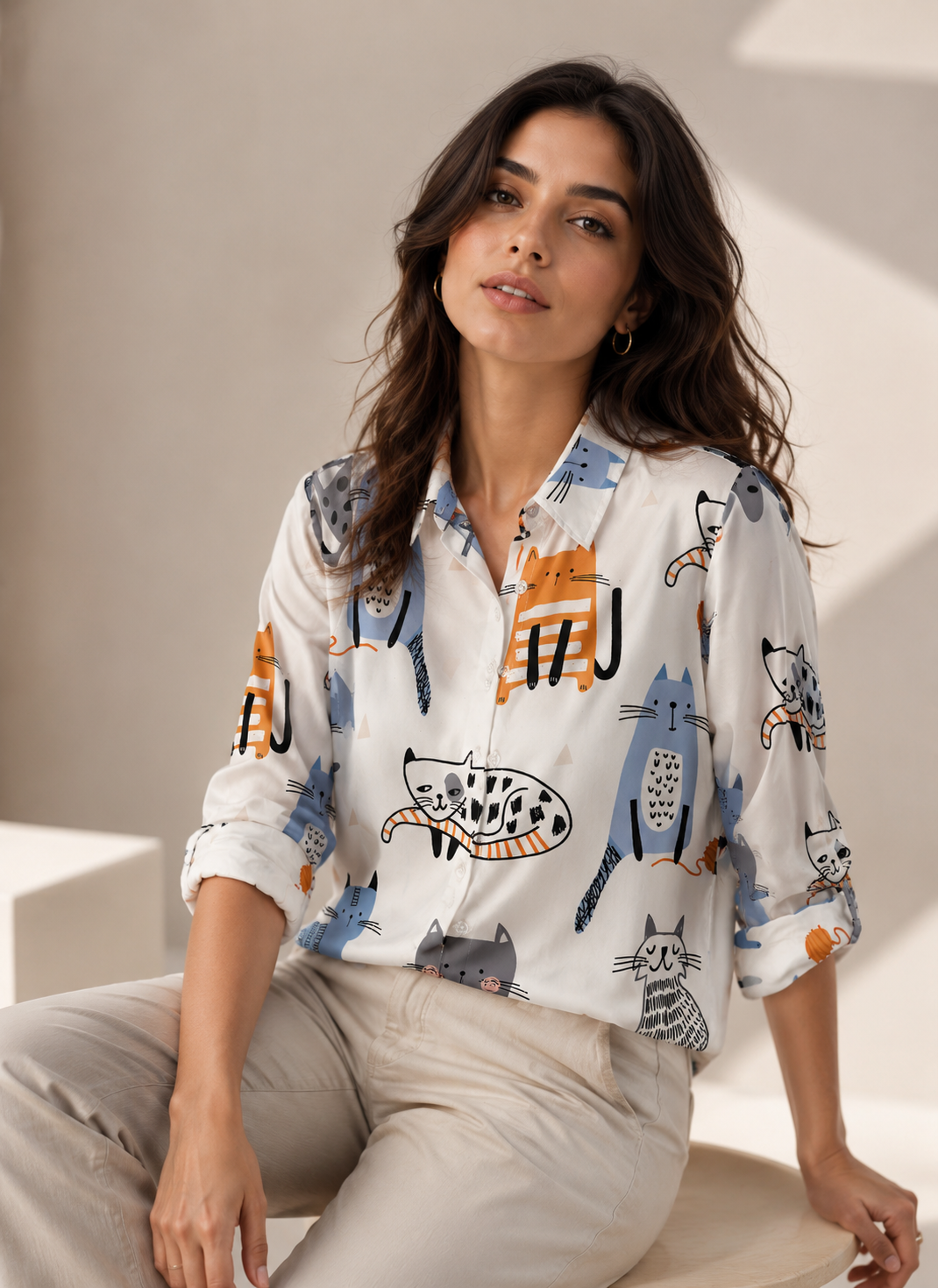 Blusa dama chica blanca con gatos SH@IN