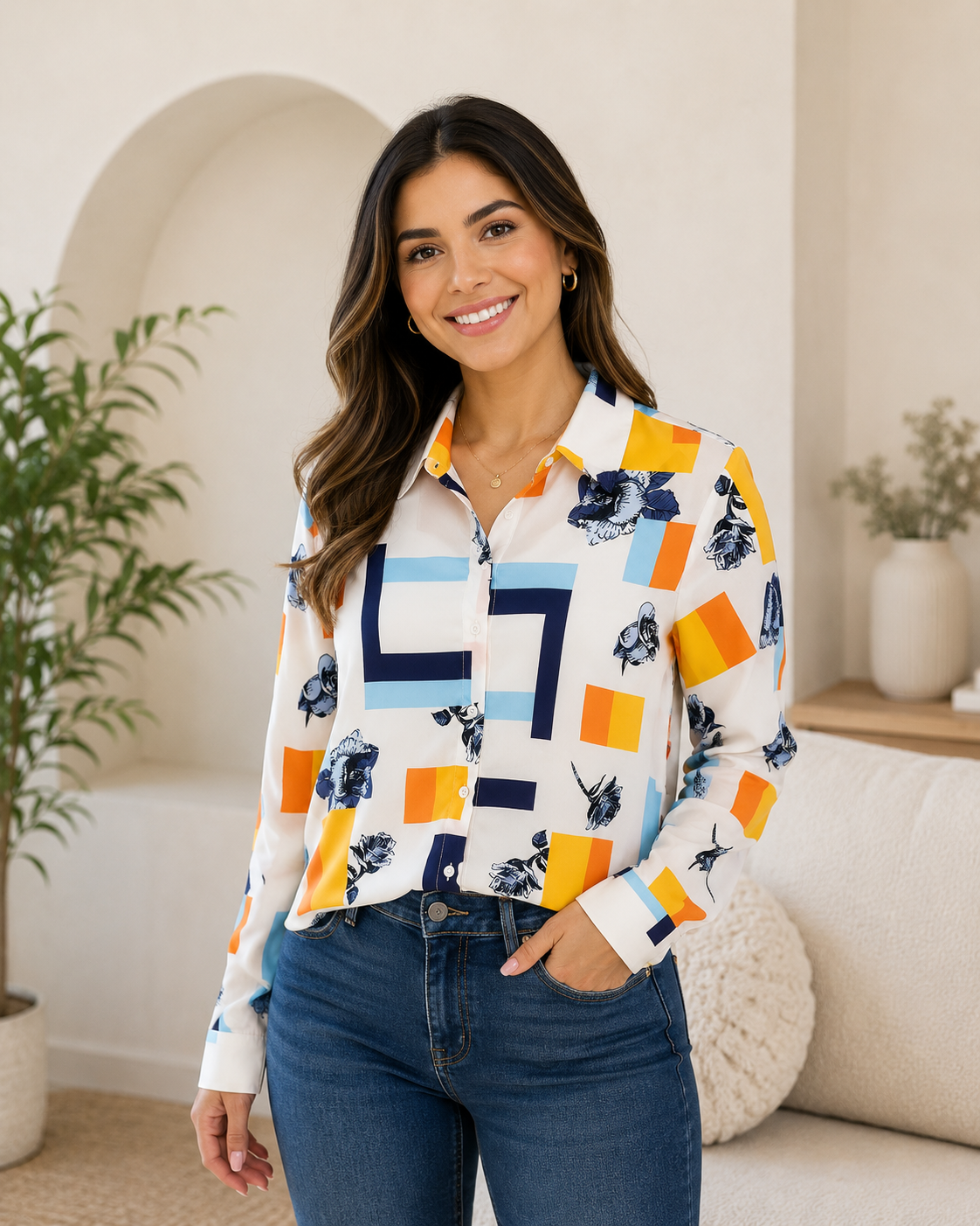 Camisa dama geometría floral