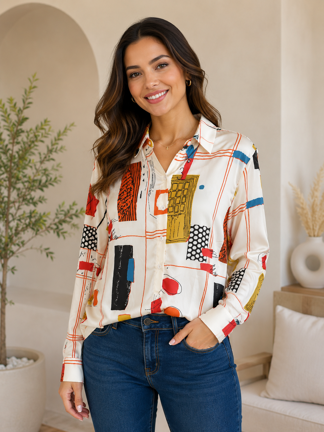 Camisa dama estampado abstracto moderno SH@IN