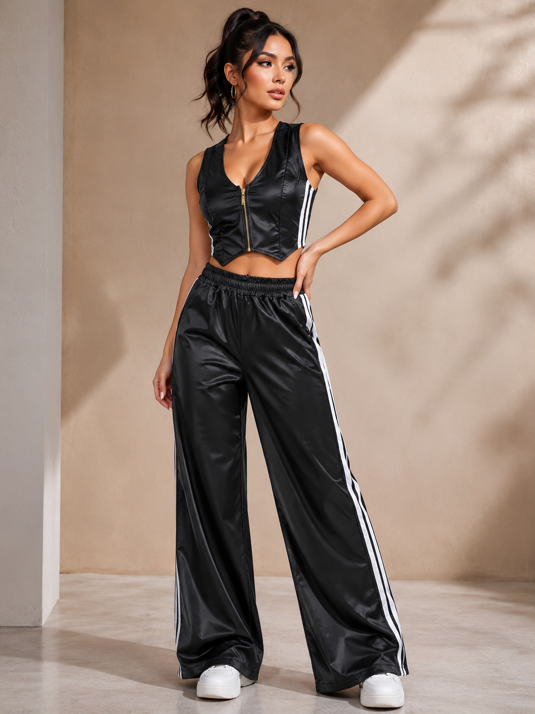 Set dama negro con orillas blancas @.N.T