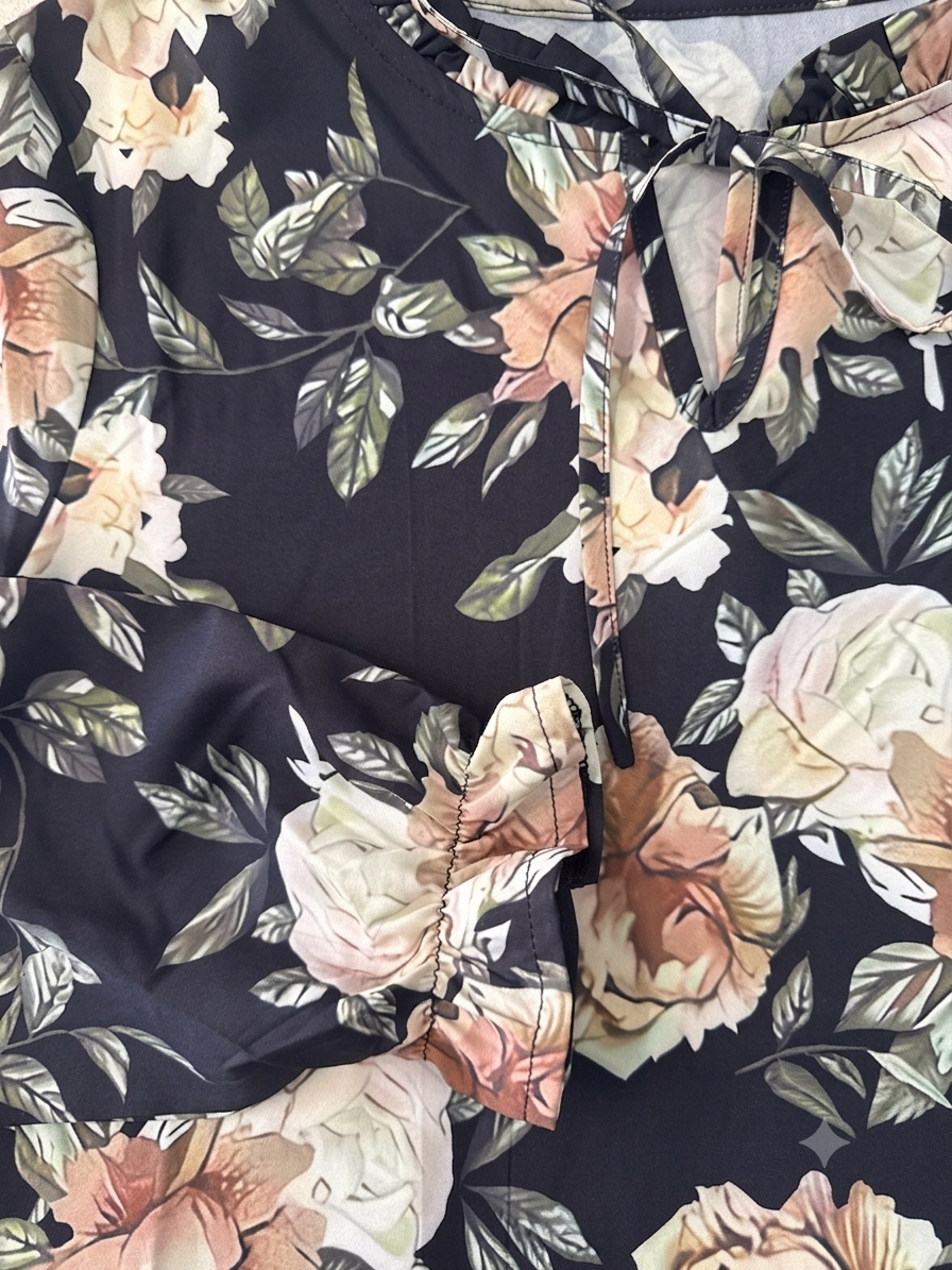 🌸 Blusa dama floral de manga larga con lazo al cuello