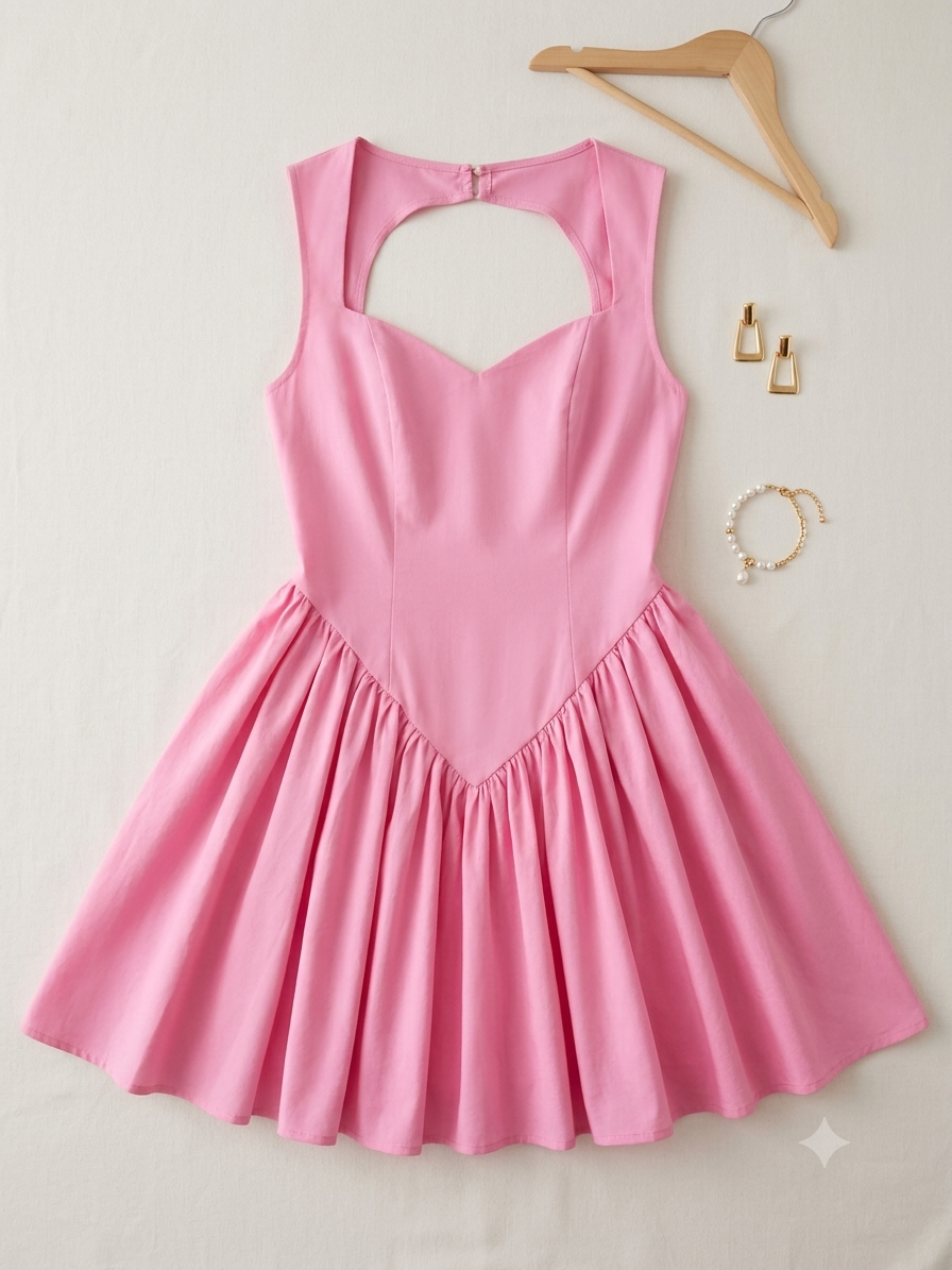 💖 Vestido dama corto rosa de corte princesa