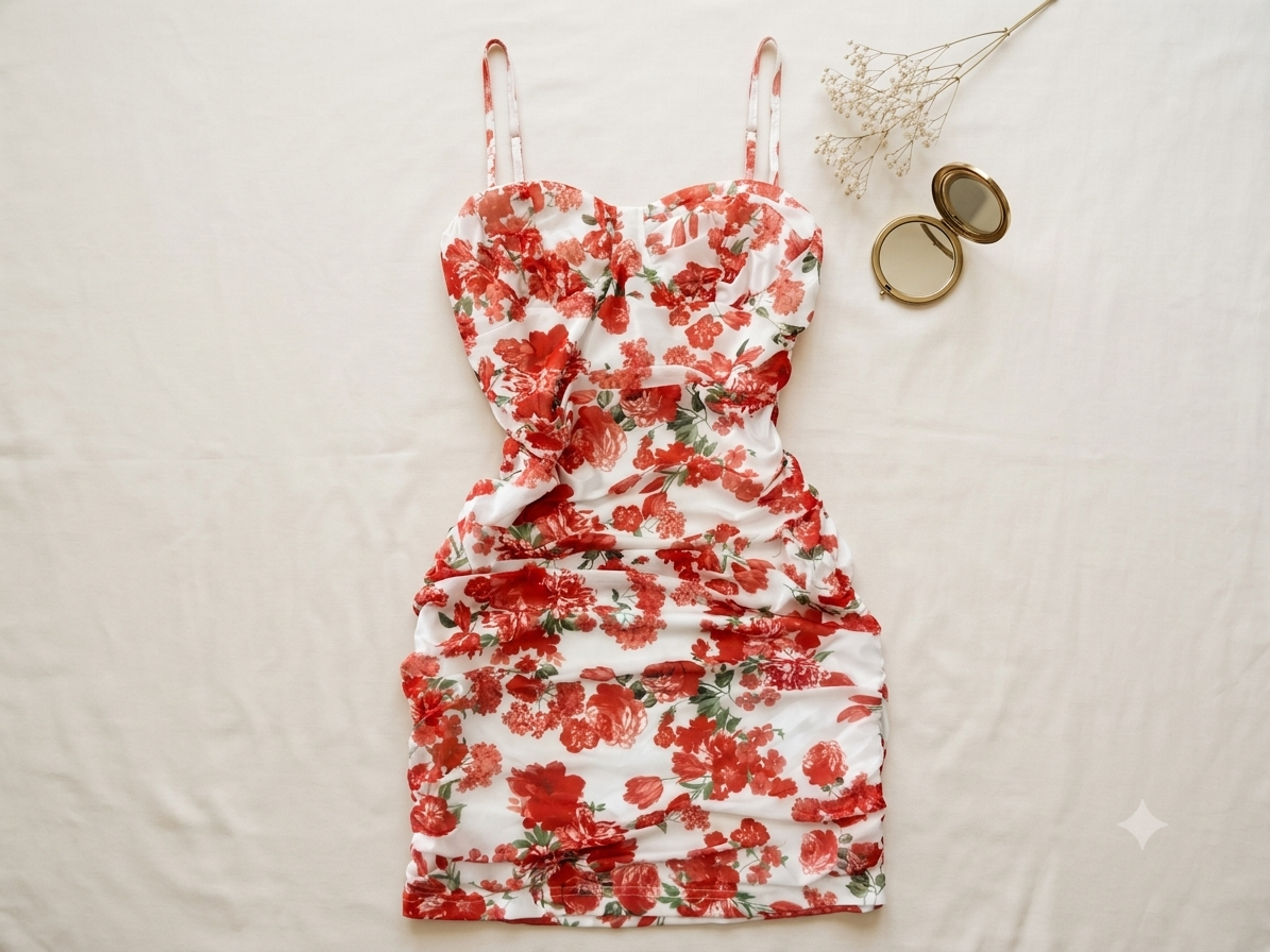 🌺 Vestido dama corto floral con tirantes