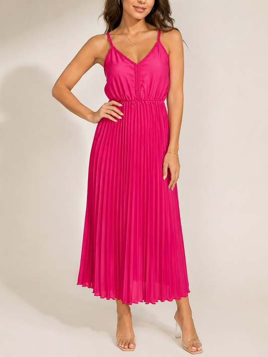💖 Vestido Dama Maxi Plisado Fucsia 💖