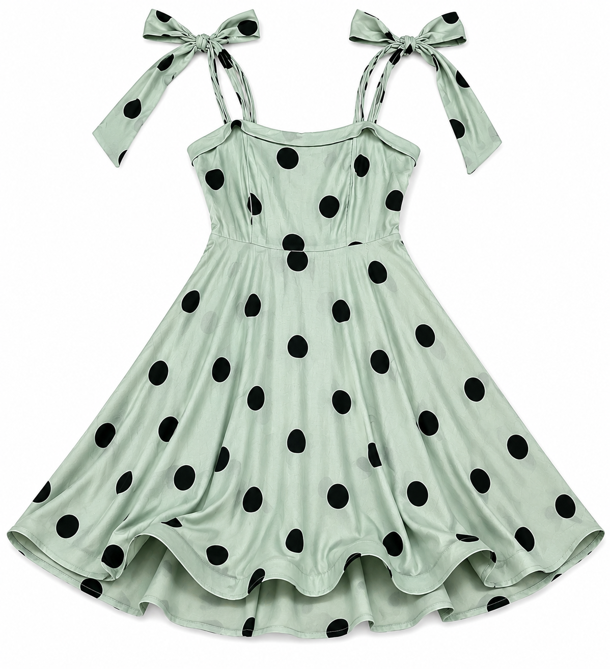 💚🤍 Vestido dama  Corto Verde Menta con Lunares 🤍💚