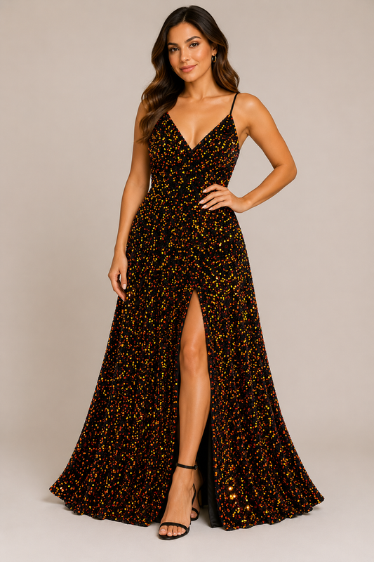 ✨🖤 Vestido Dama Largo de Lentejuelas Multicolor ✨🖤