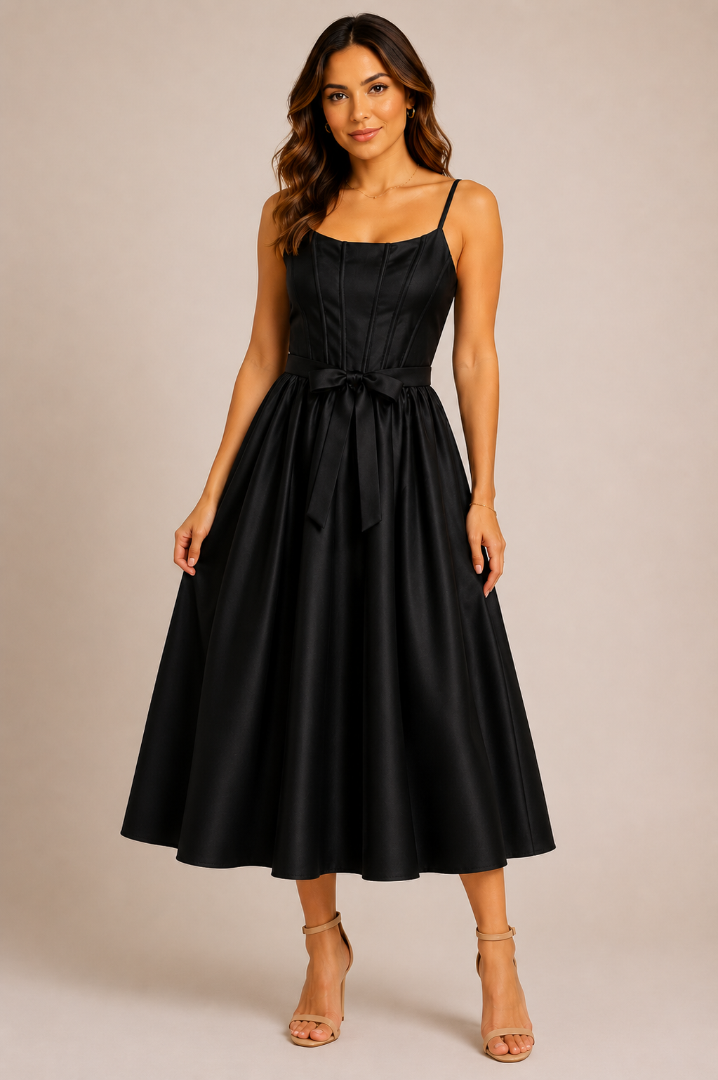 🖤✨ Vestido Dama Midi Elegante con Moño en Cintura ✨🖤