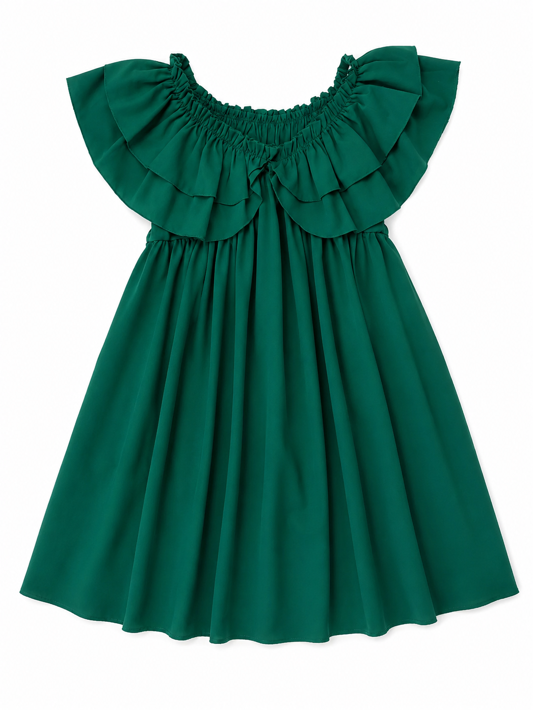 💚 Vestido dama verde con olanes y caída fluida 💚